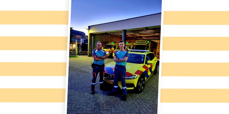 Met verpleegkundige Didier die een dag stage liep bij Ambulancezorg en die mij t.z.t gaat opvolgen. 